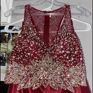 2 Piece burgundy prom dress